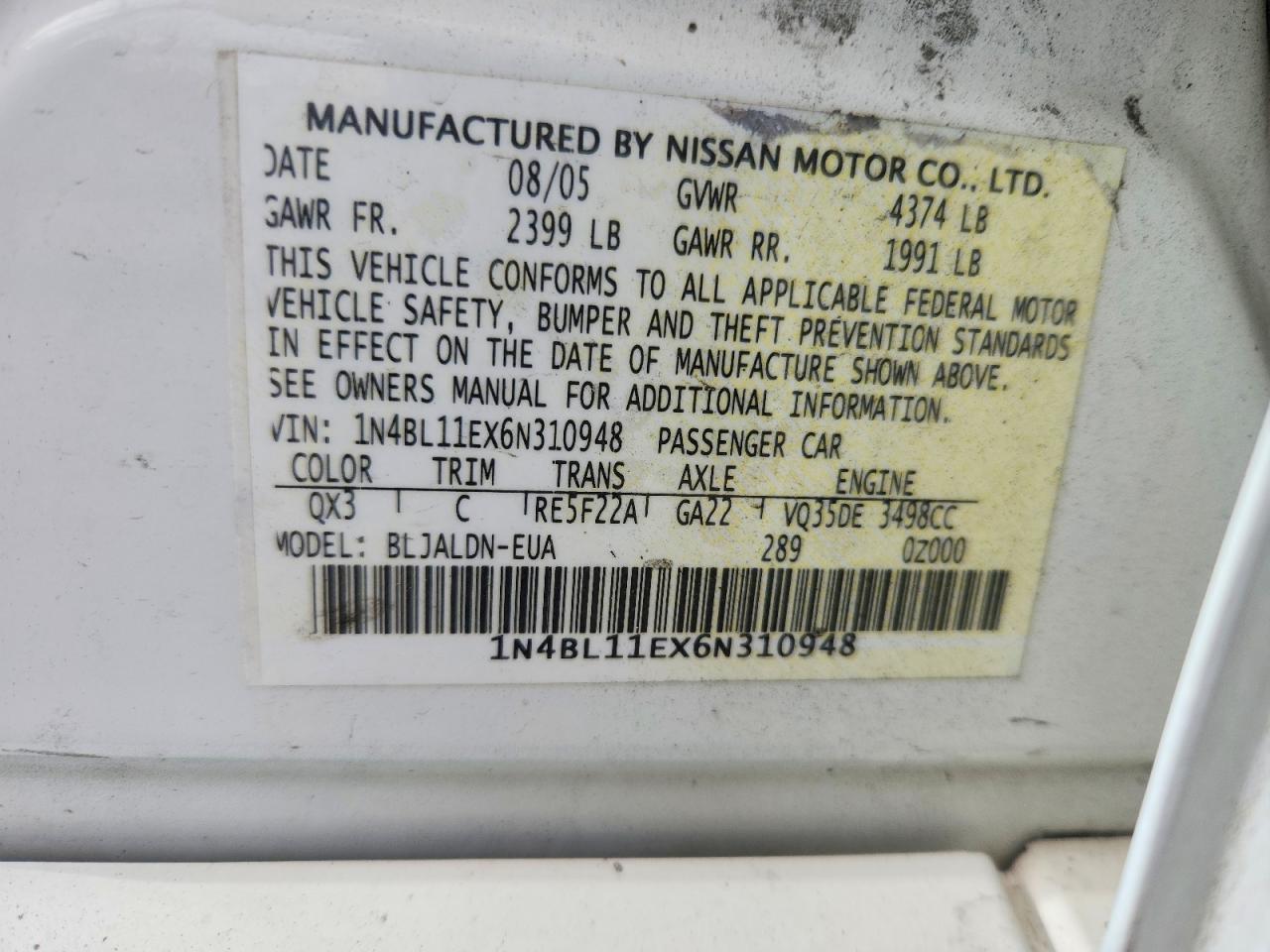 2006 NISSAN ALTIMA 3.5 SE photo 25