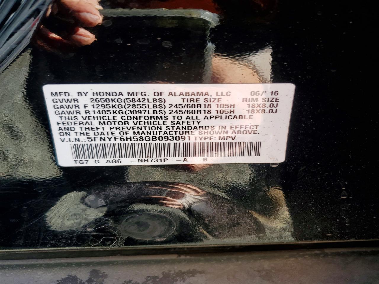 2016 HONDA PILOT EXL photo 37