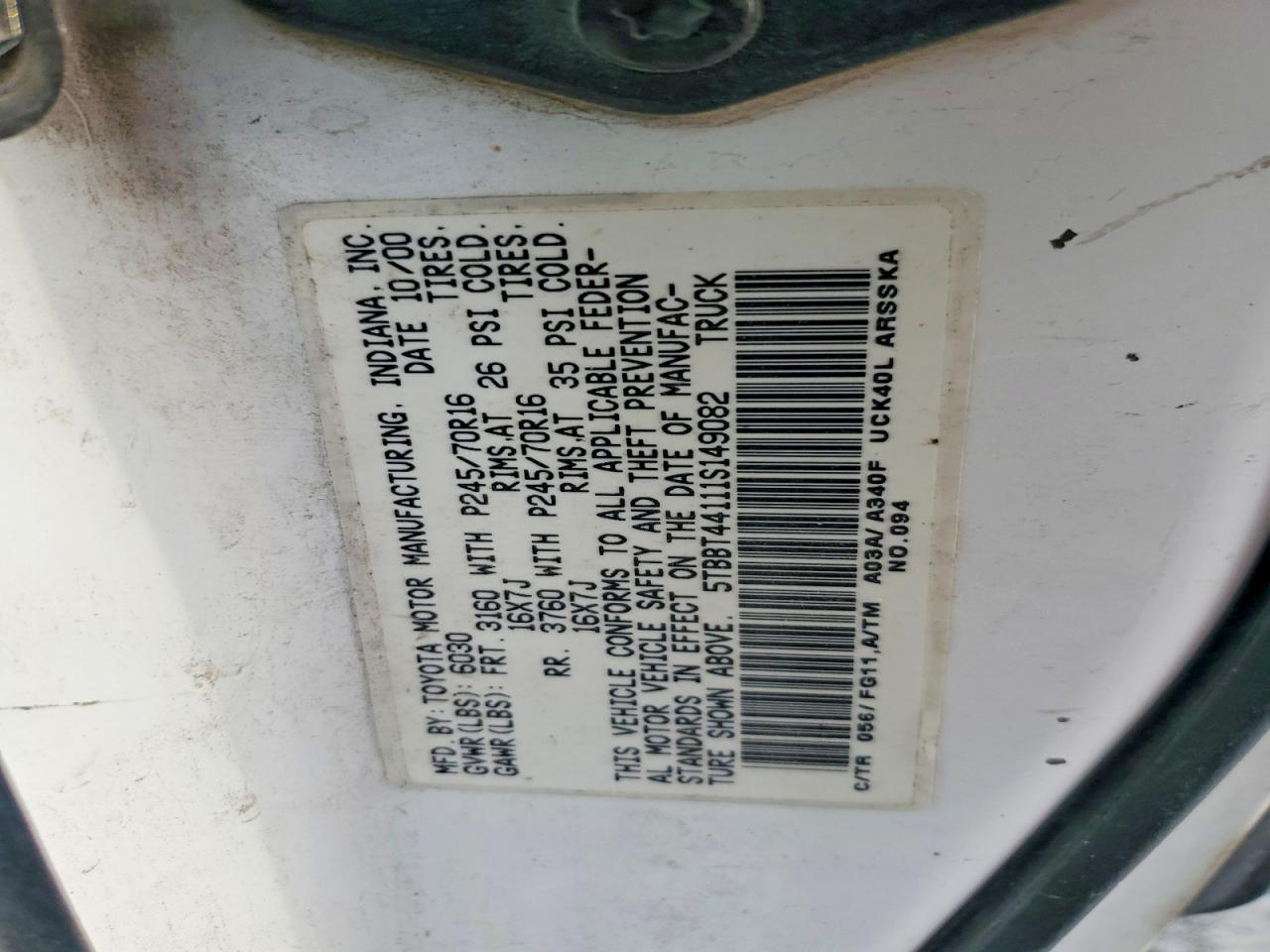 2001 TOYOTA TUNDRA SR5 photo 12