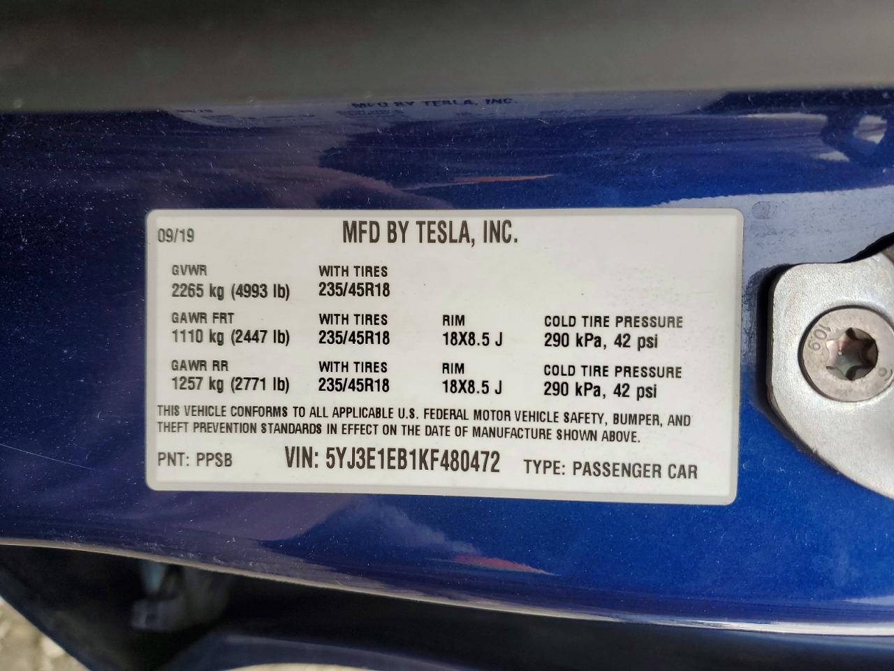 2019 TESLA MODEL 3 photo 13