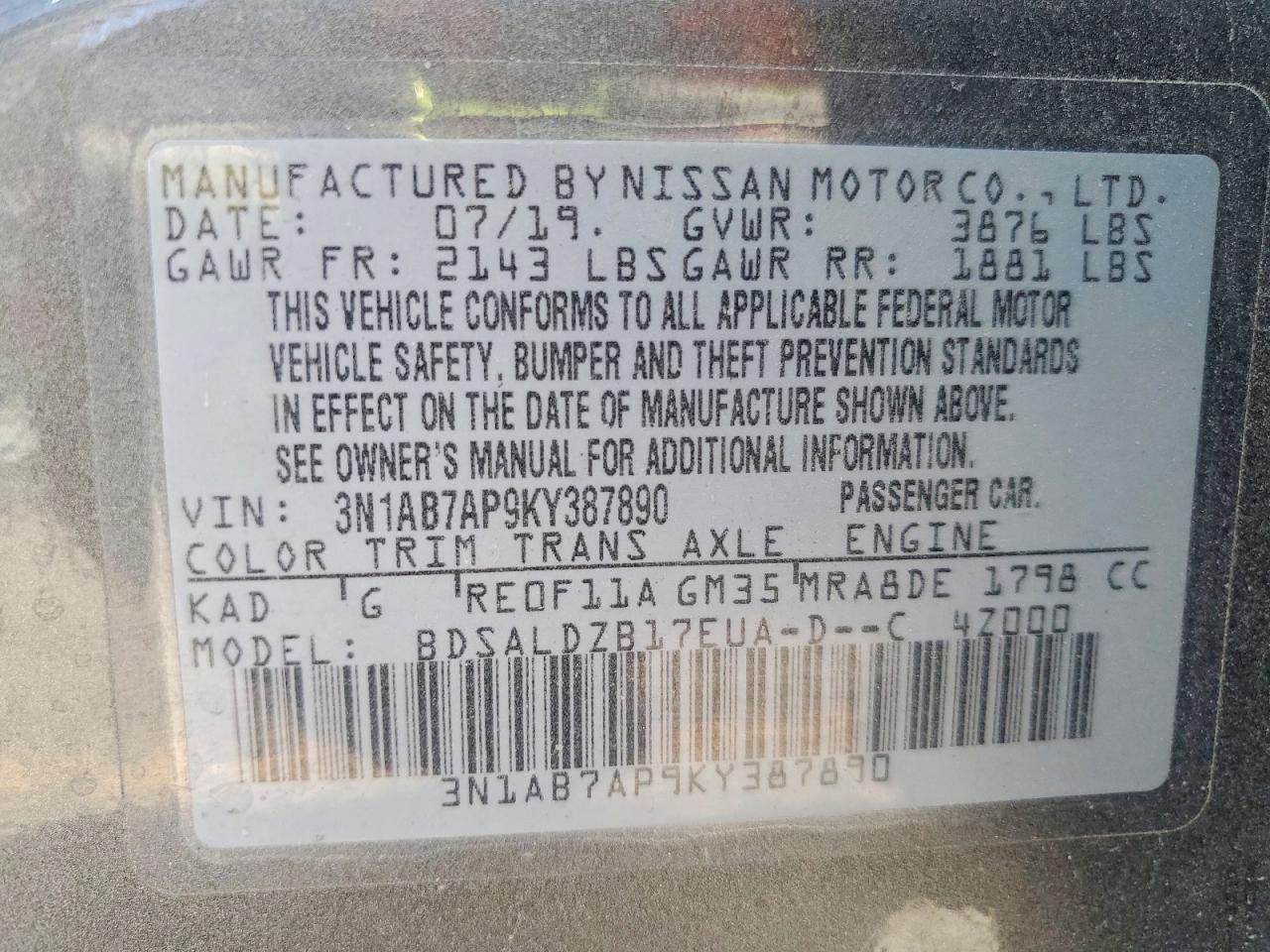 2019 NISSAN SENTRA SV photo 25