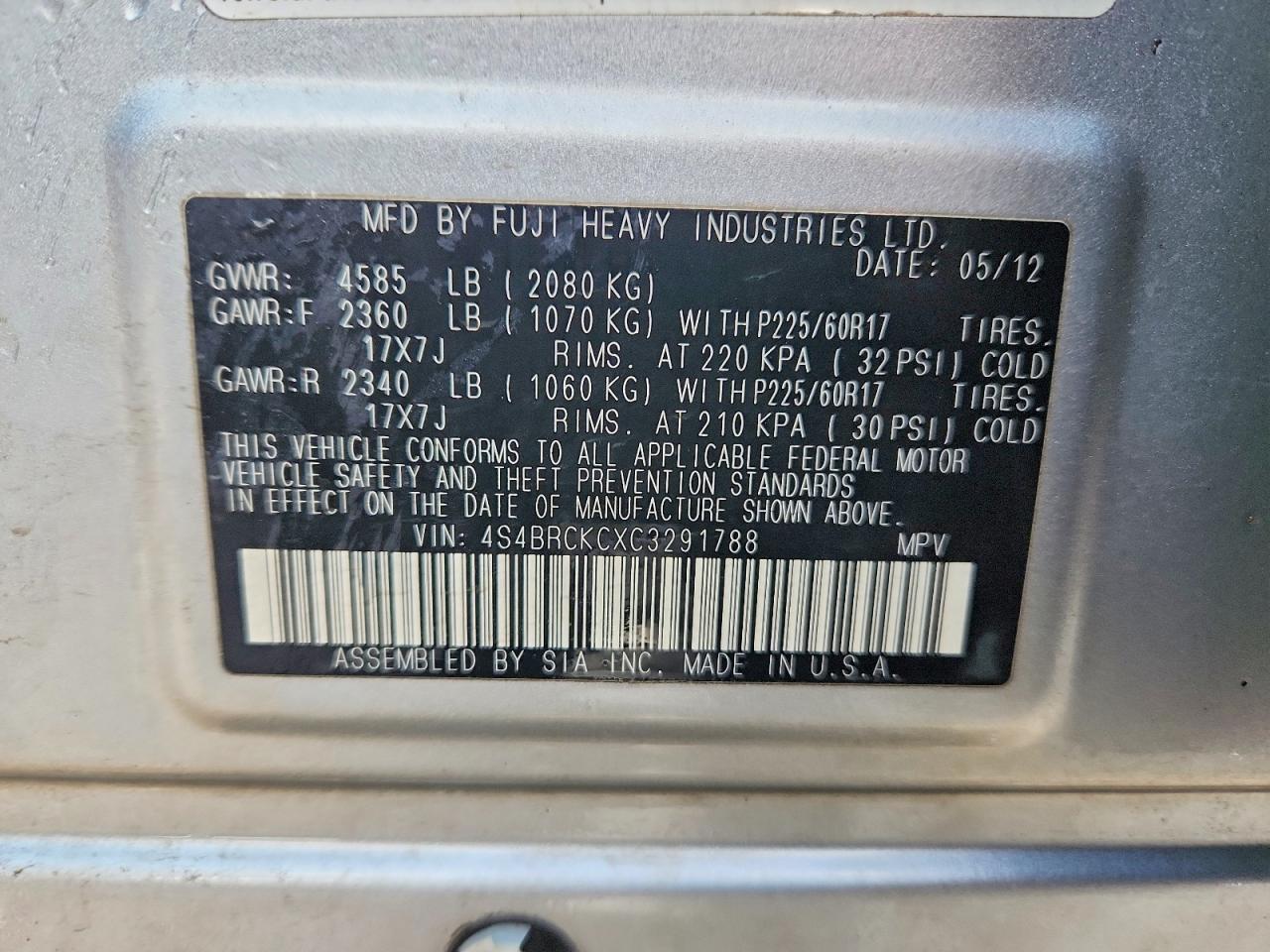 2012 SUBARU OUTBACK 2.5I LIMITED photo 40