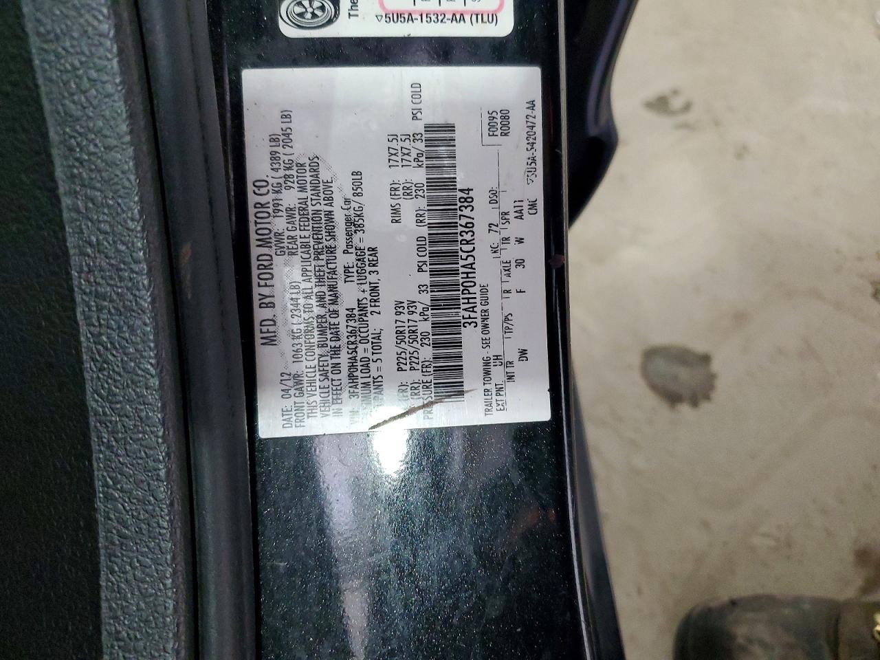 2012 FORD FUSION SE photo 34