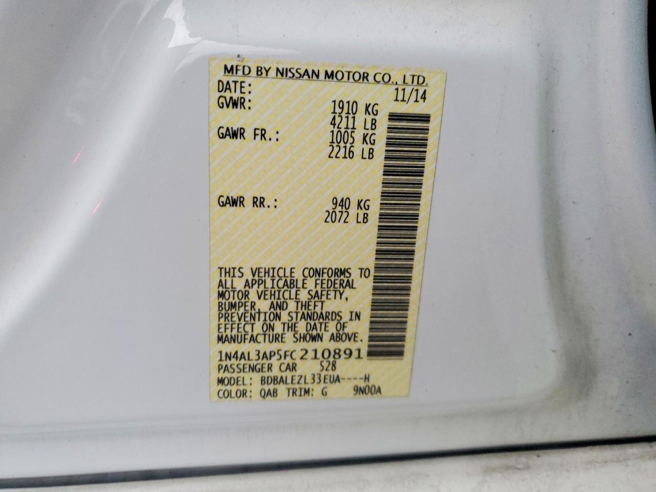 2015 NISSAN ALTIMA 2.5 S photo 12