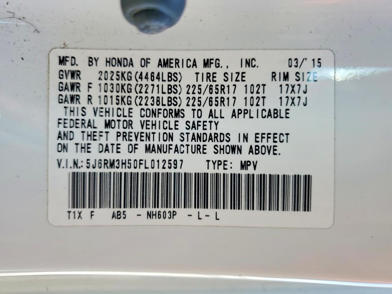 2015 HONDA CR-V EX photo 25