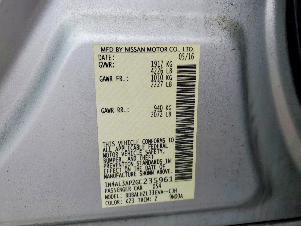 2016 NISSAN ALTIMA 2.5 SR photo 23