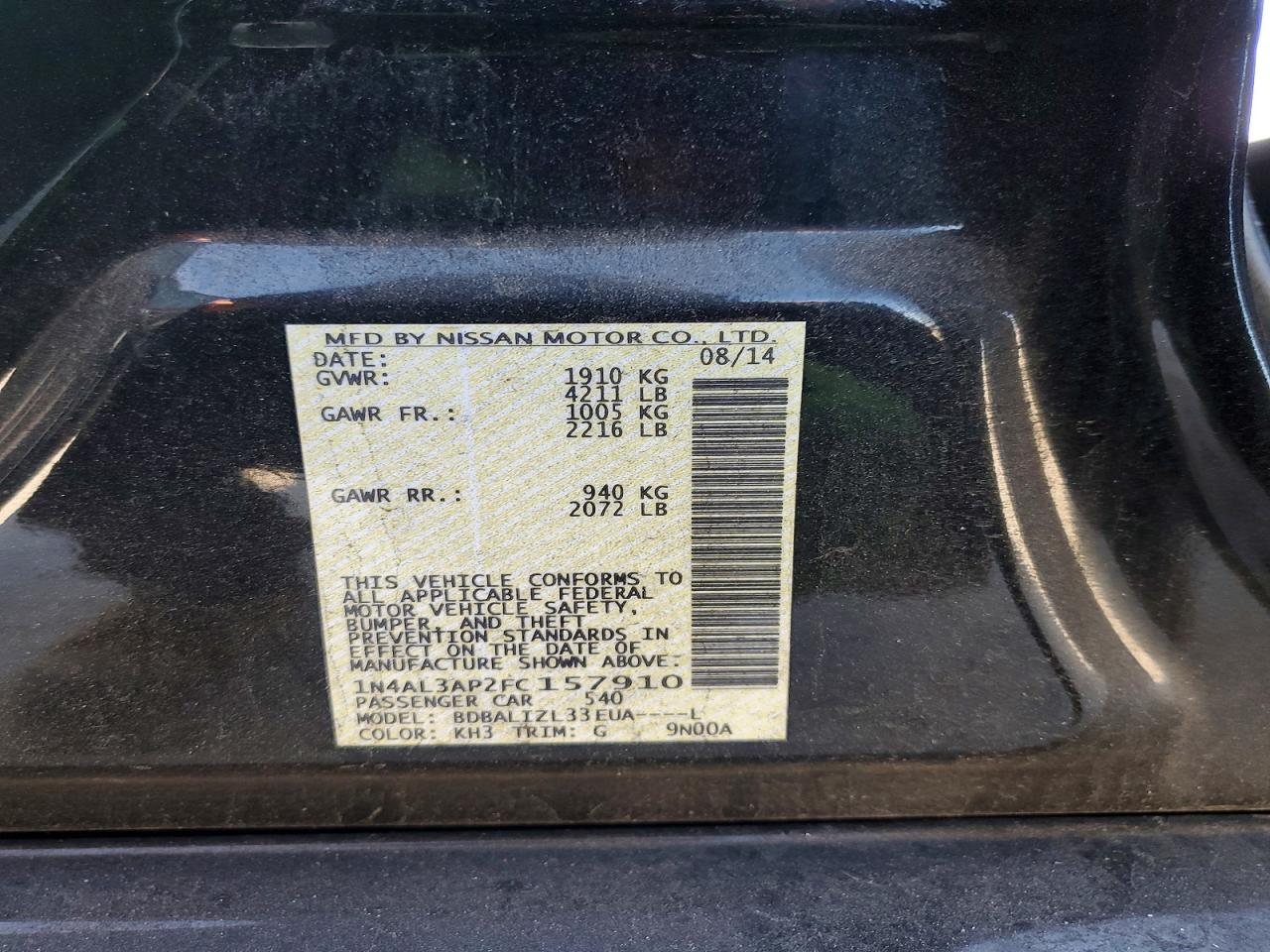 2015 NISSAN ALTIMA 2.5 SV photo 12