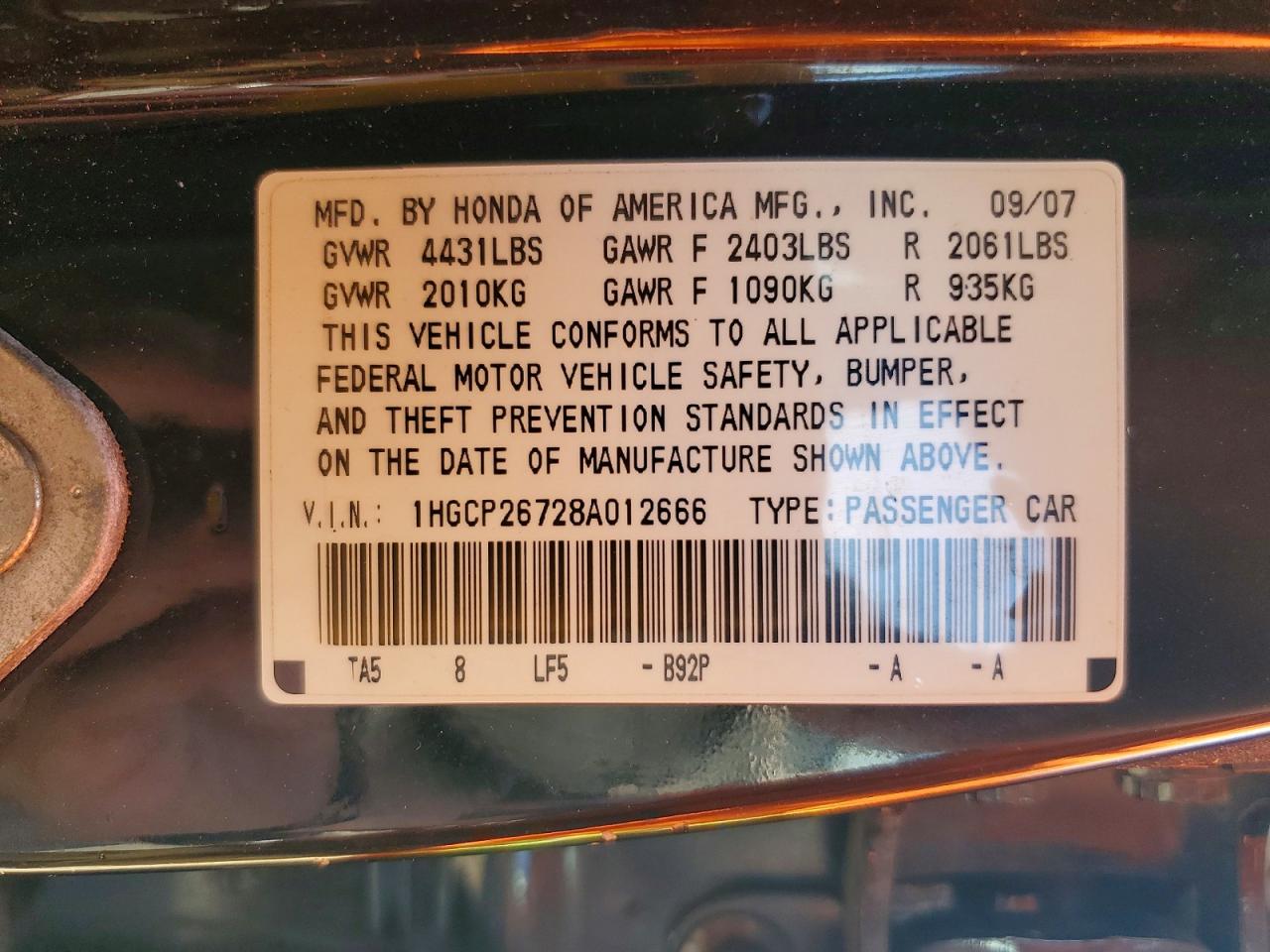 2008 HONDA ACCORD EX photo 13
