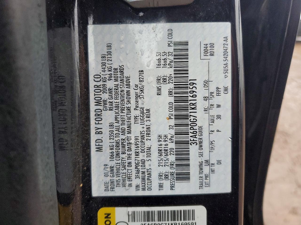 2019 FORD FUSION S photo 23
