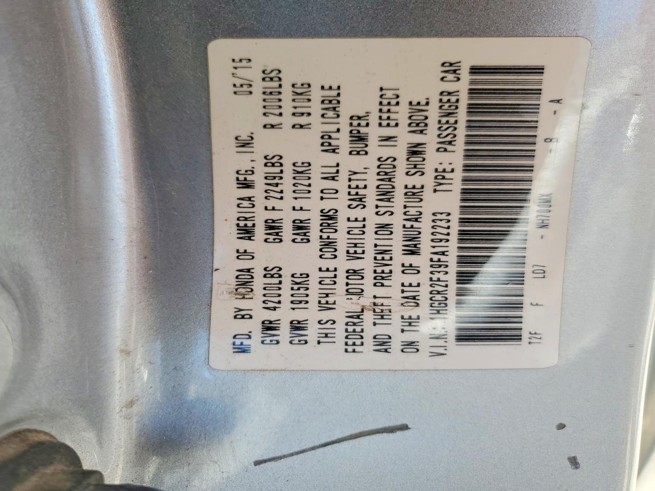 2015 HONDA ACCORD LX photo 34