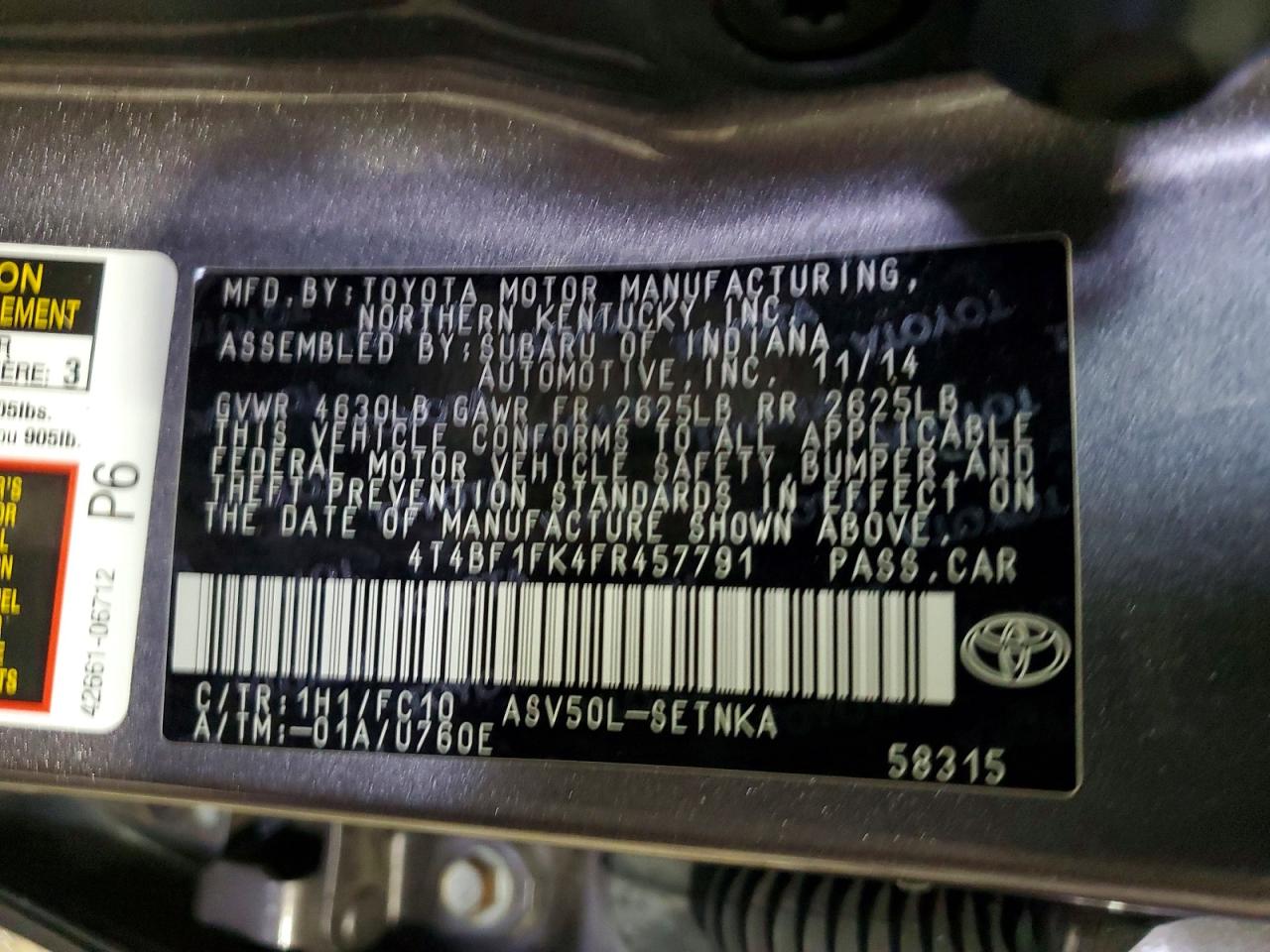 2015 TOYOTA CAMRY LE photo 13