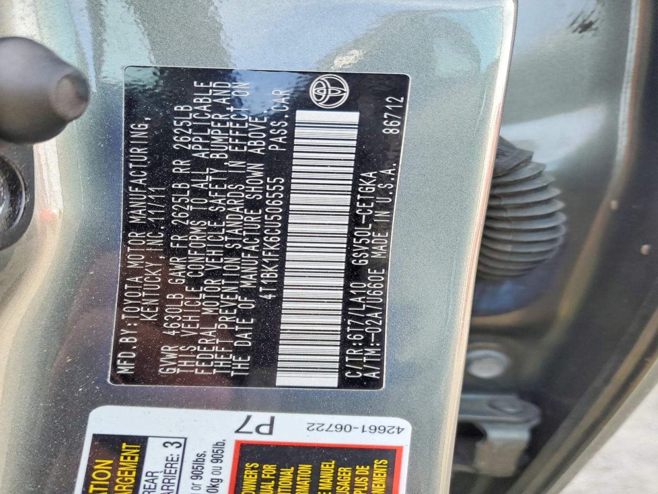 2012 TOYOTA CAMRY XLE V6 photo 13