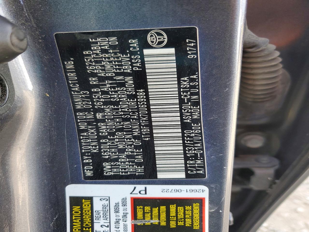 2013 TOYOTA CAMRY L photo 23
