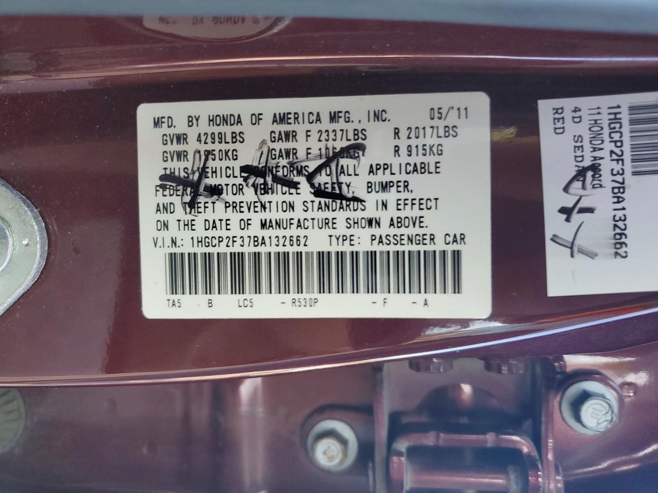 2011 HONDA ACCORD LX photo 34