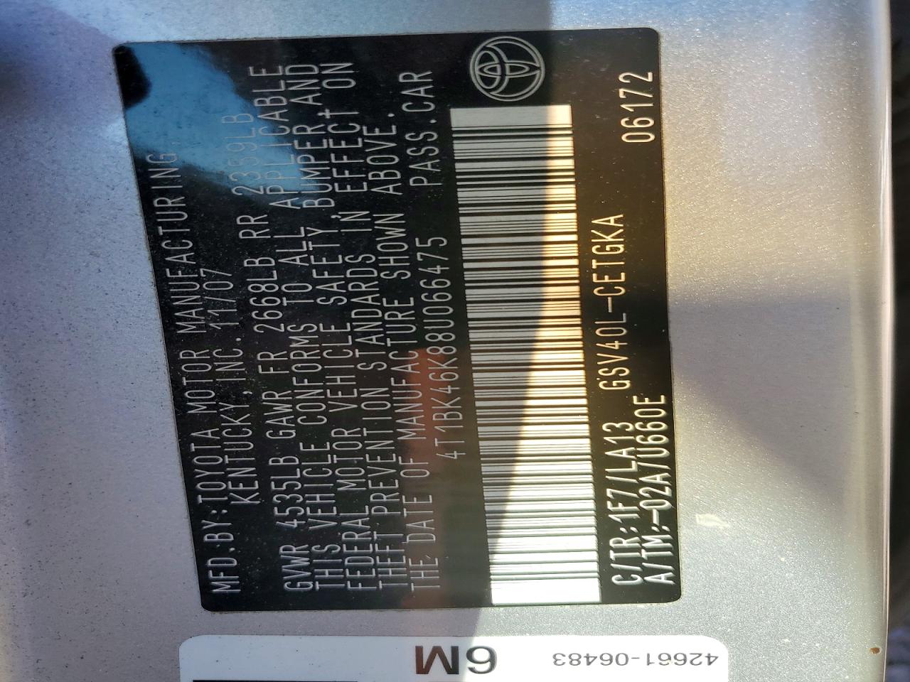 2008 TOYOTA CAMRY XLE V6 photo 25