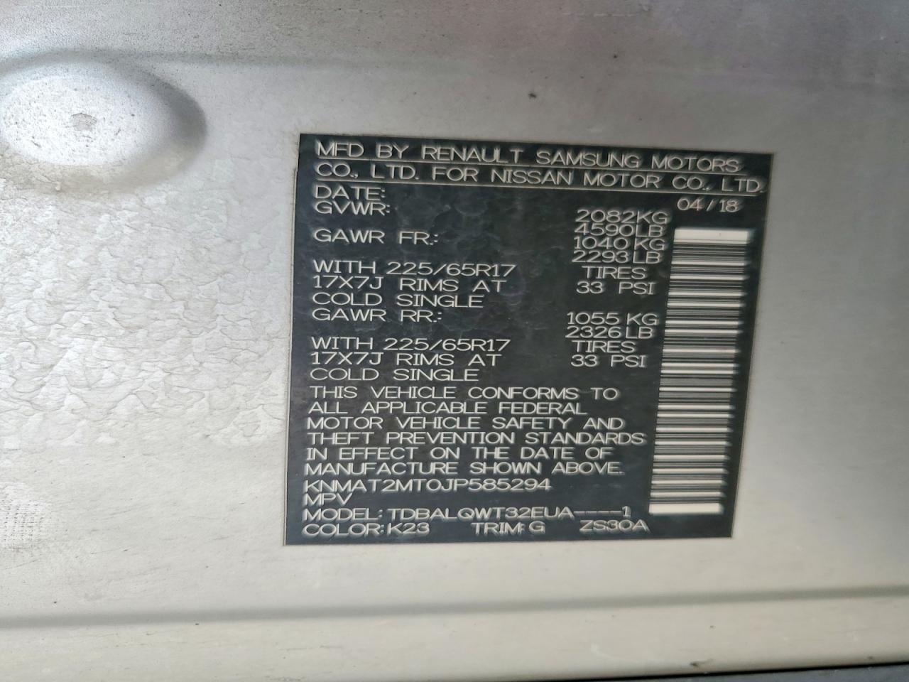 2018 NISSAN ROGUE SV photo 27