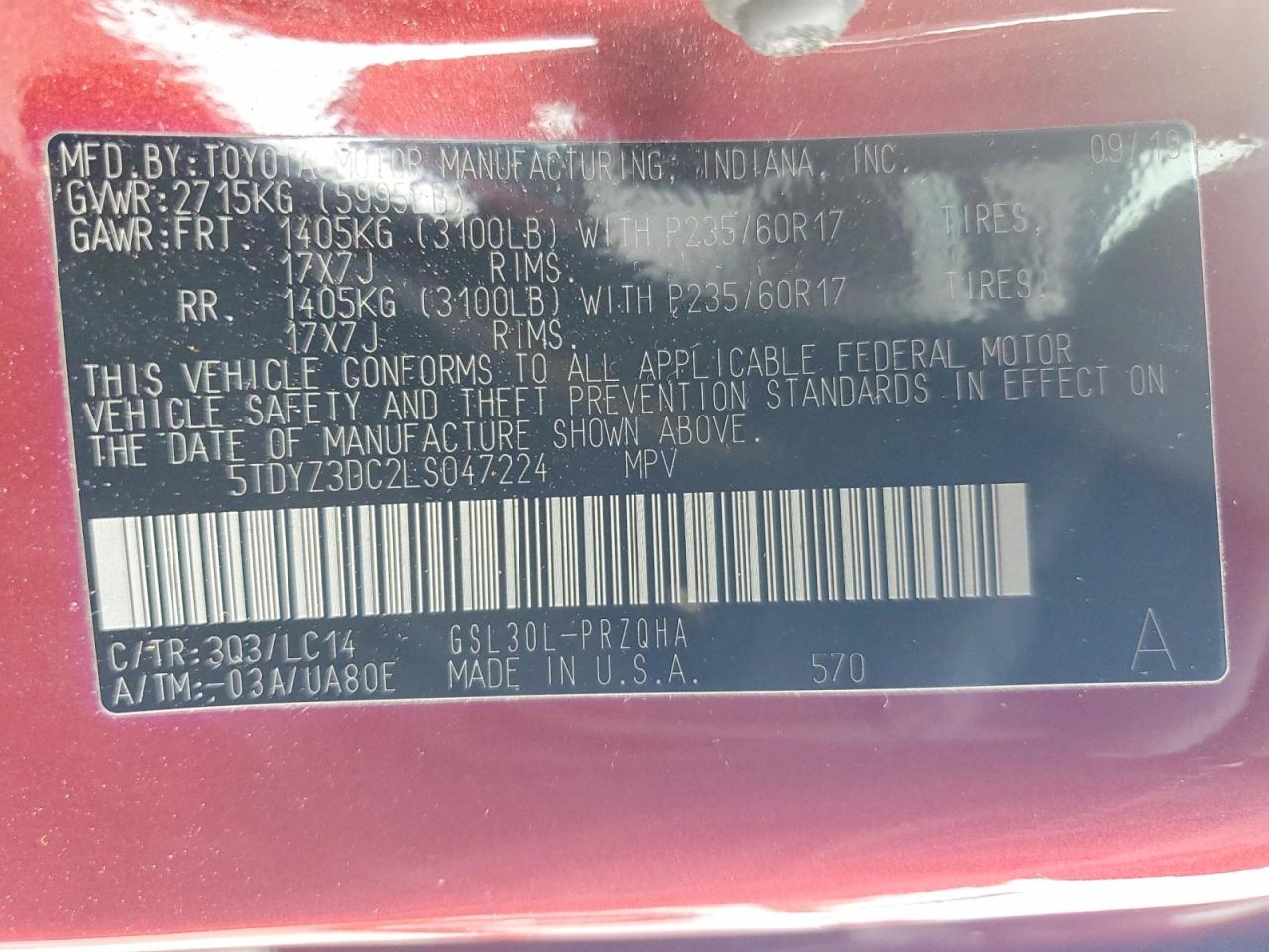 2020 TOYOTA SIENNA XLE 8-PASSENGER photo 14
