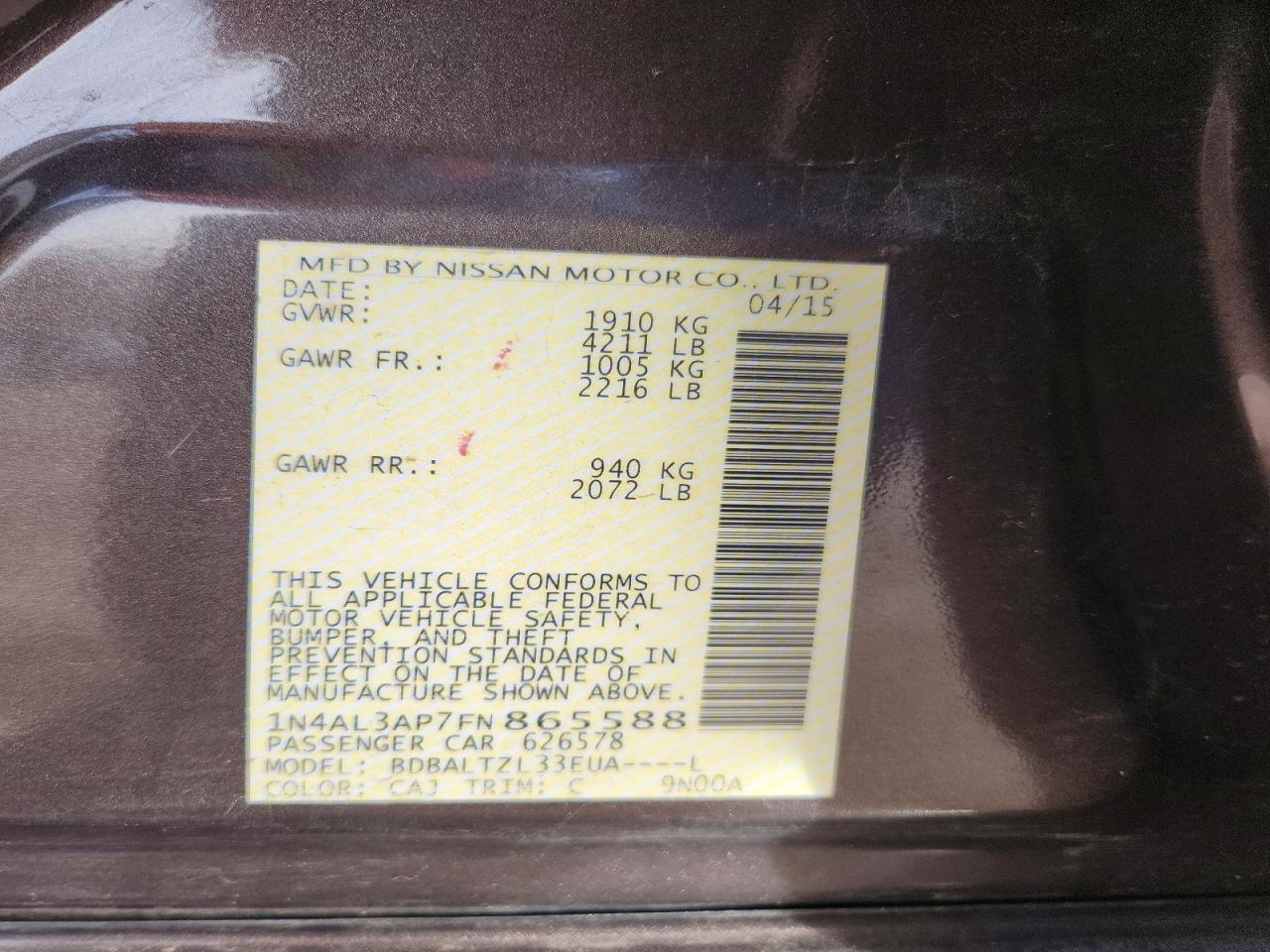 2015 NISSAN ALTIMA 2.5 SL photo 12