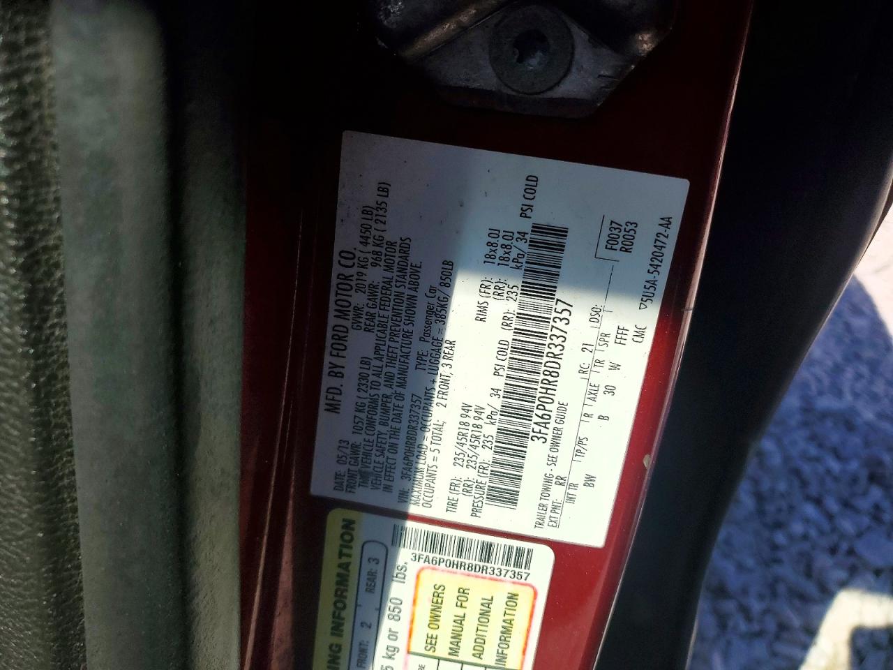 2013 FORD FUSION SE photo 12