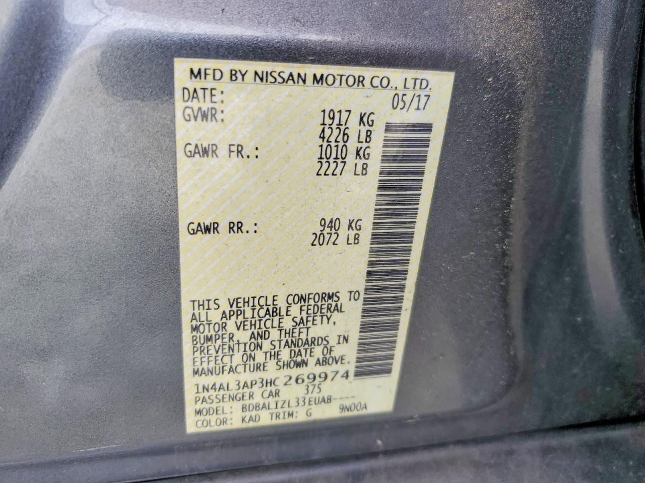 2017 NISSAN ALTIMA 2.5 SV photo 12