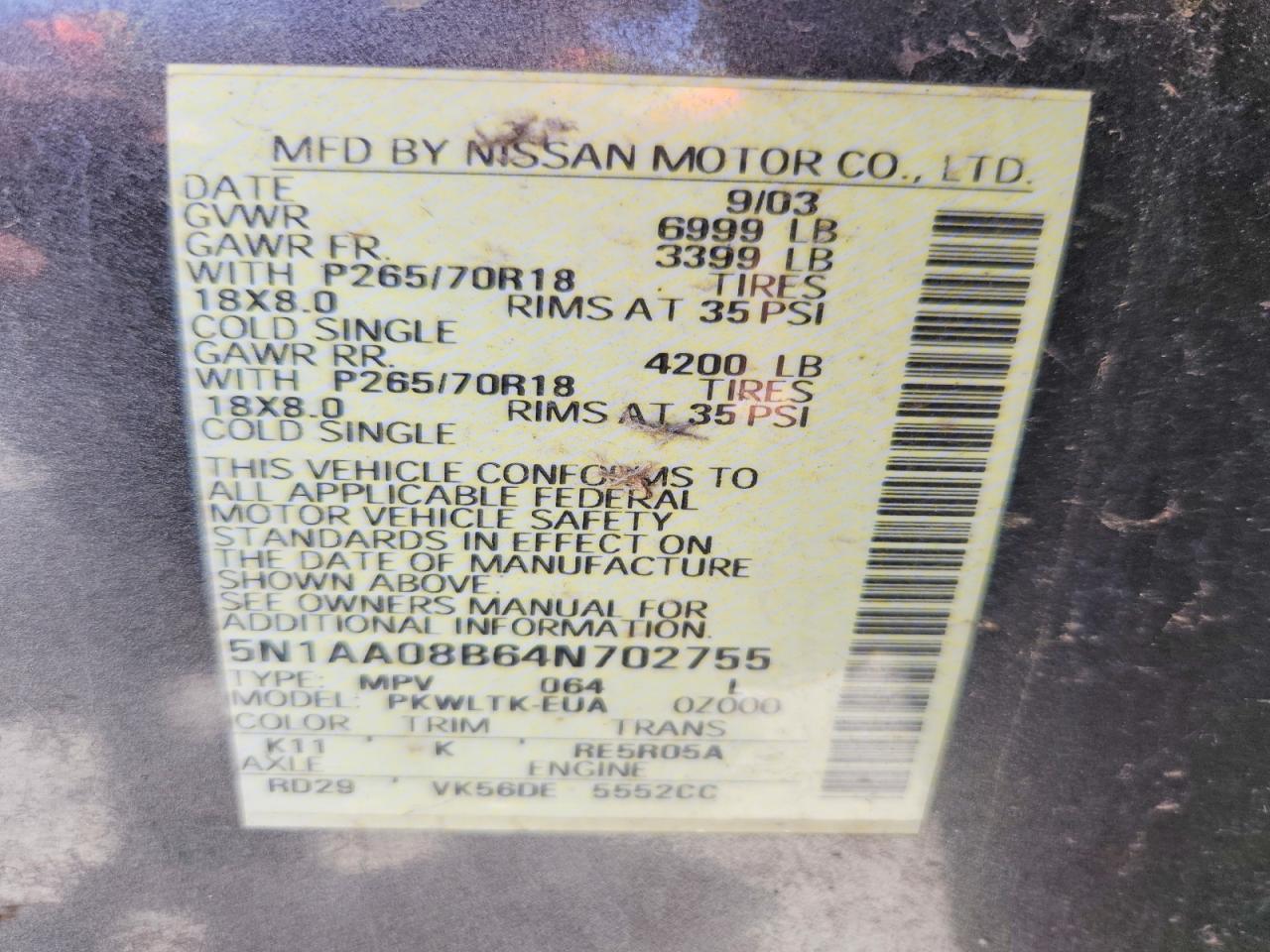 2004 NISSAN ARMADA SE photo 49