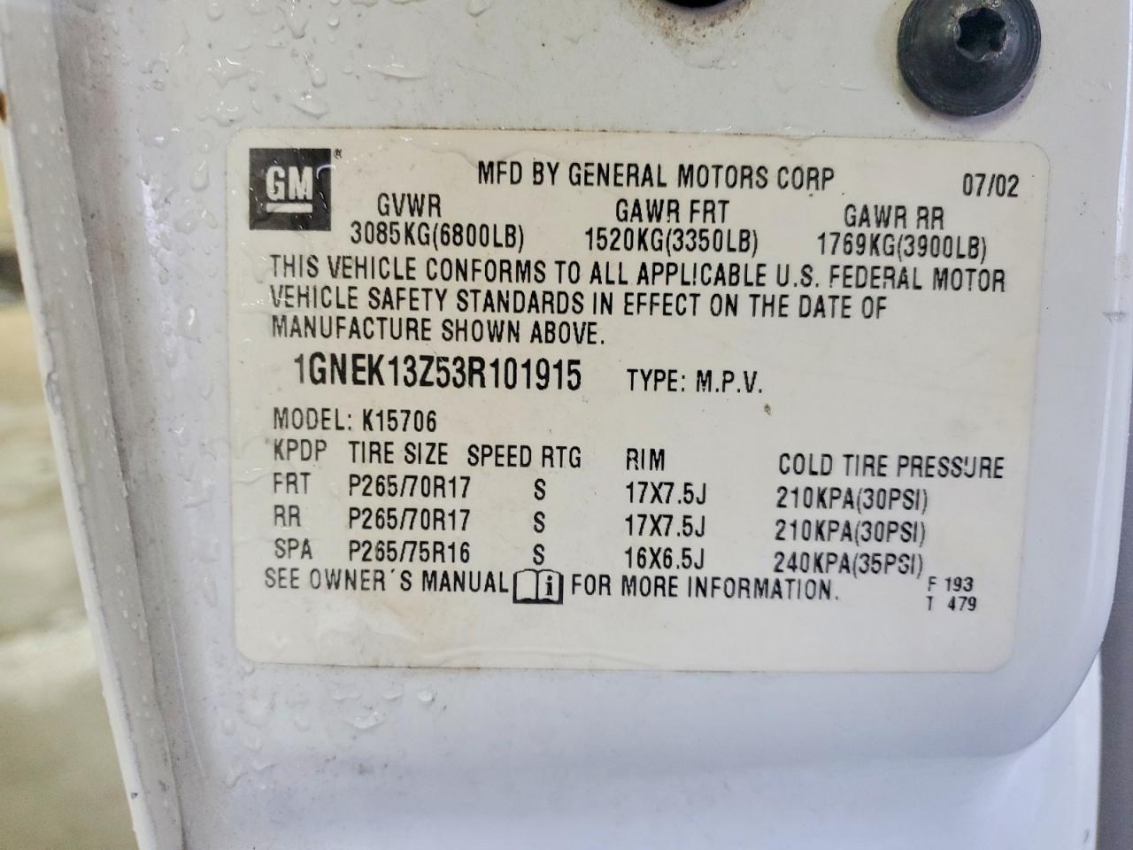 2003 CHEVROLET TAHOE K1500 photo 40