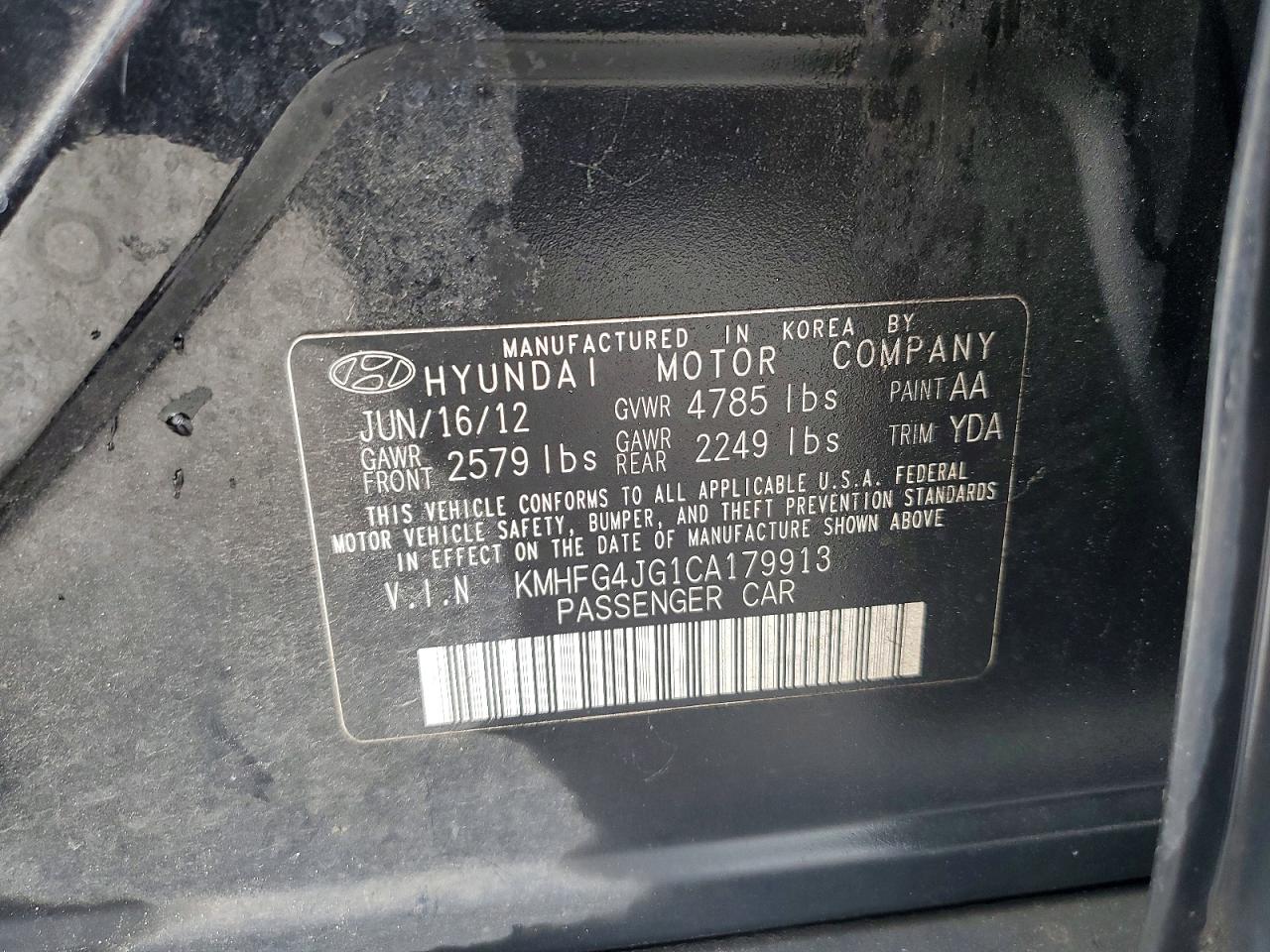 2012 HYUNDAI AZERA BASE photo 12