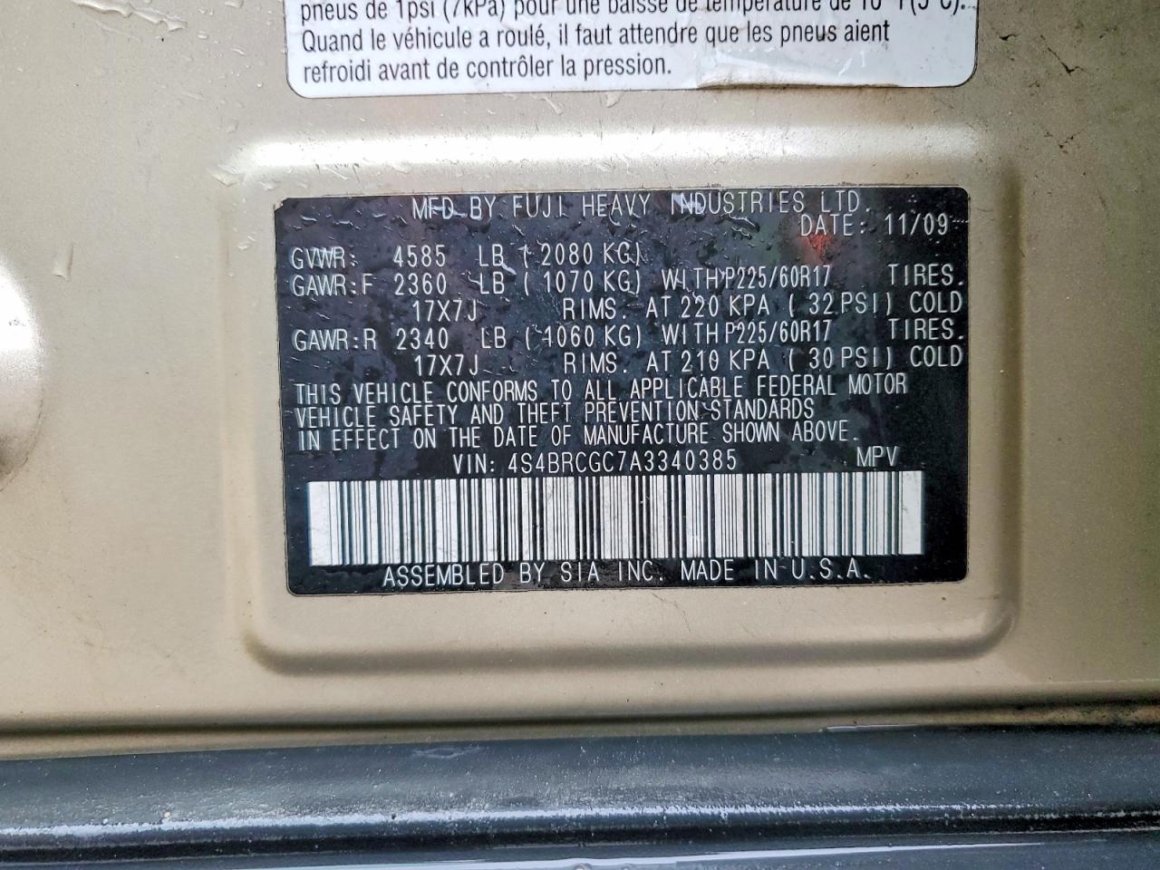 2010 SUBARU OUTBACK 2.5I PREMIUM photo 14