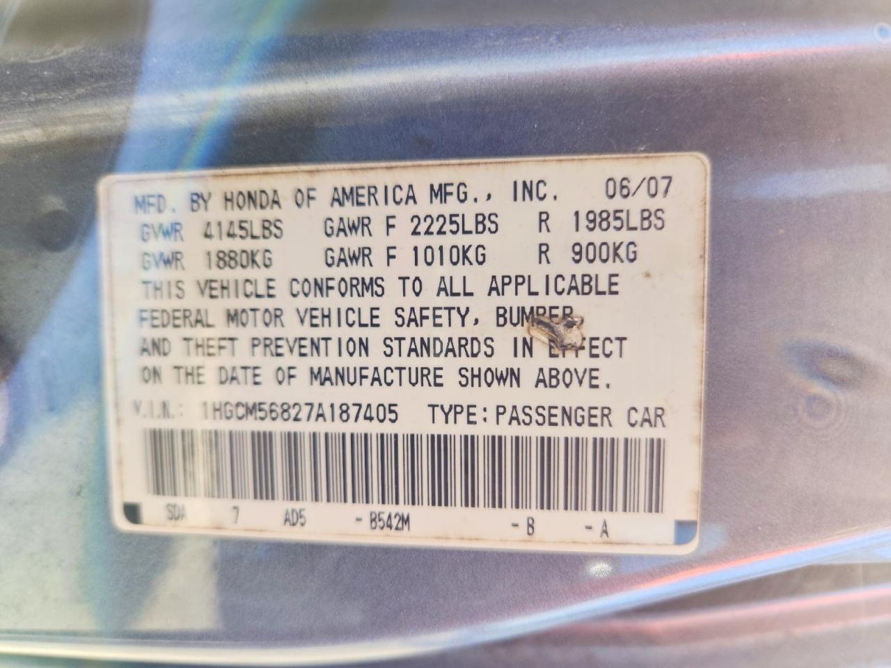 2007 HONDA ACCORD EX photo 12