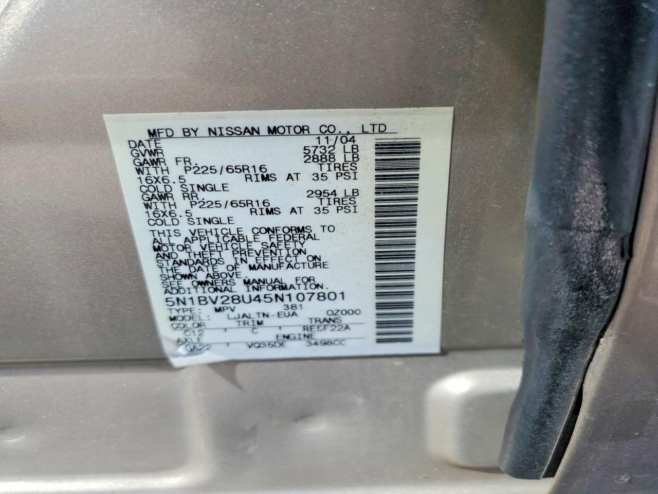 2005 NISSAN QUEST 3.5 photo 37