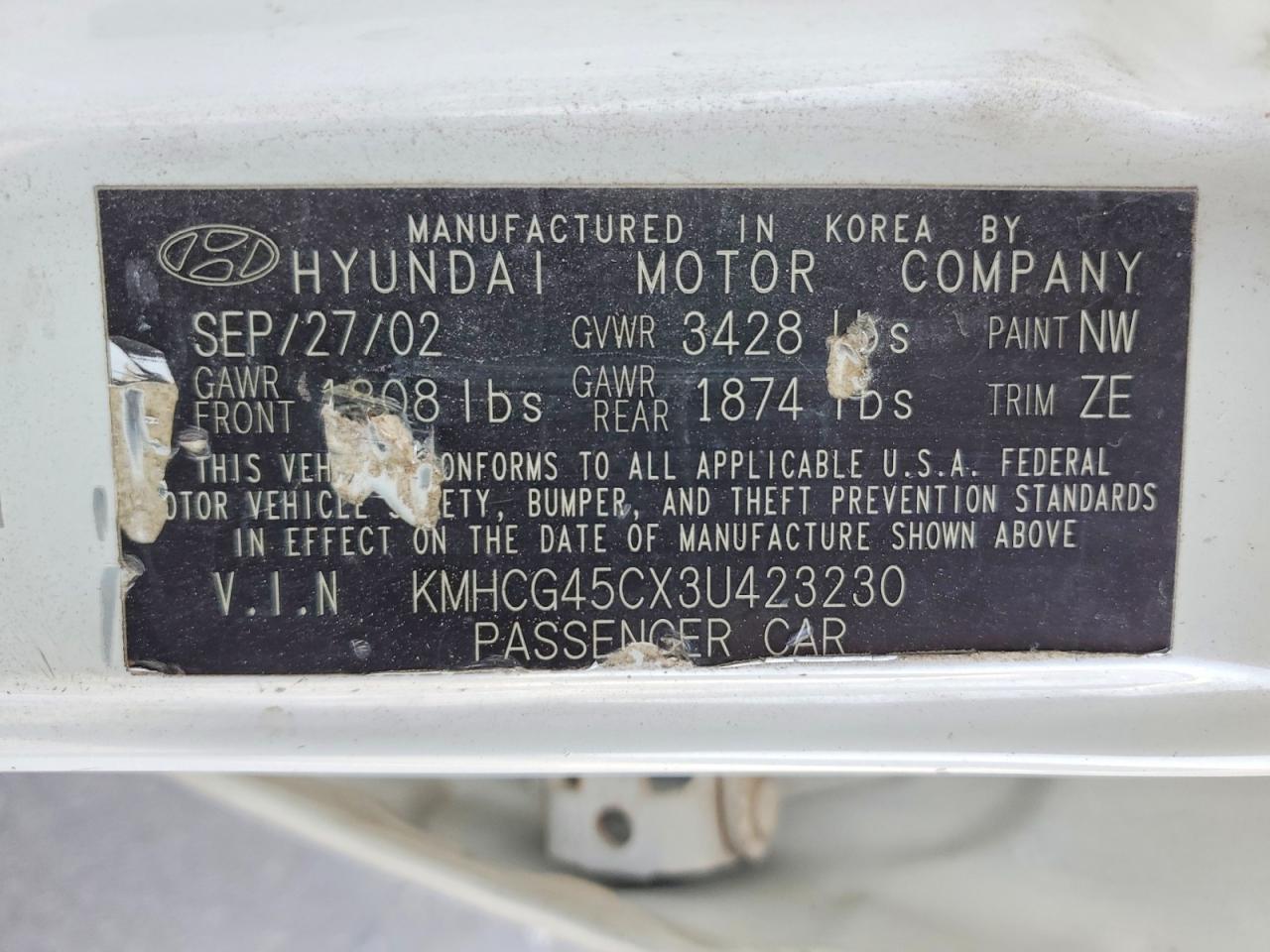 2003 HYUNDAI ACCENT GL photo 23