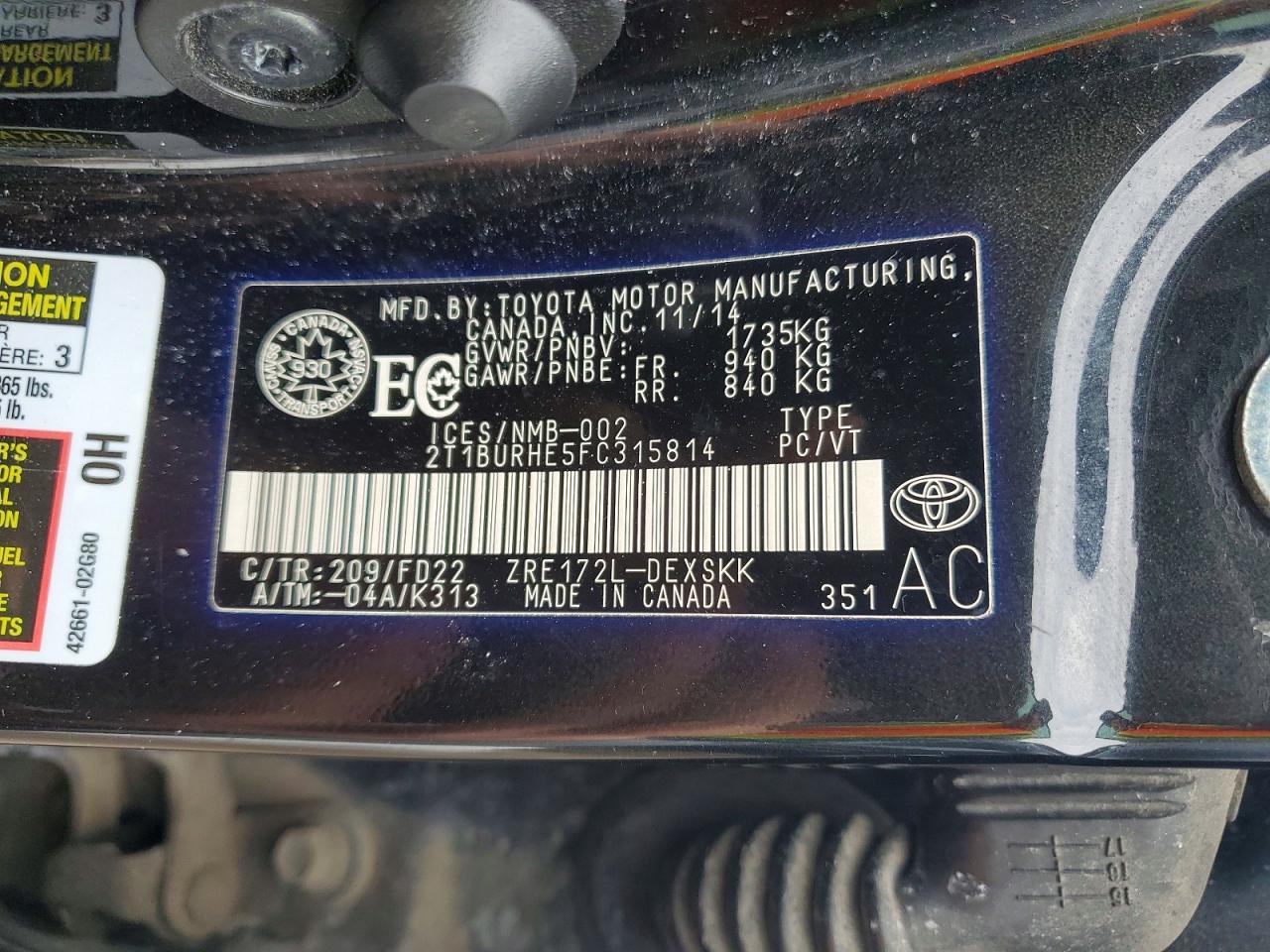 2015 TOYOTA COROLLA L photo 37