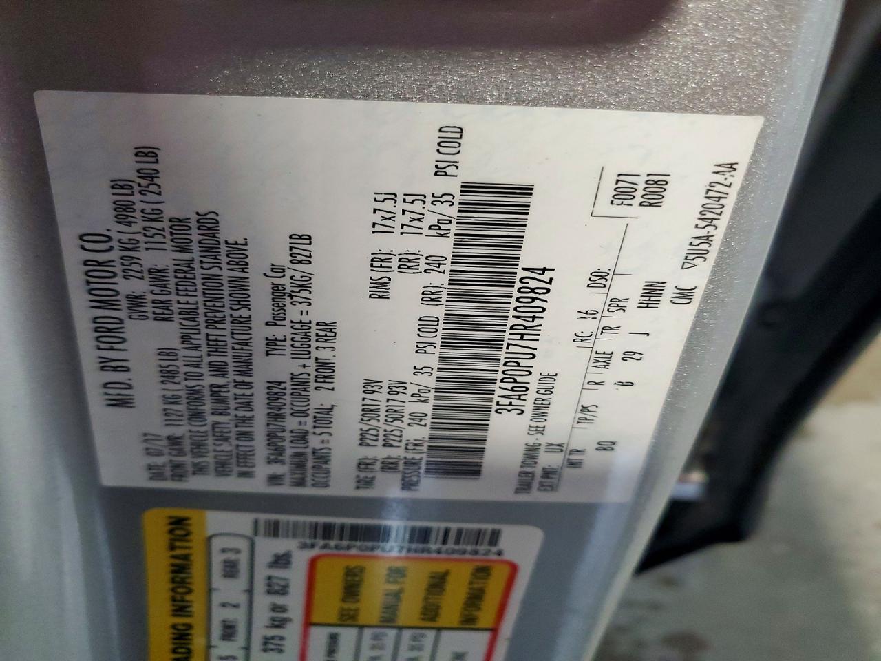 2017 FORD FUSION SE PHEV photo 12