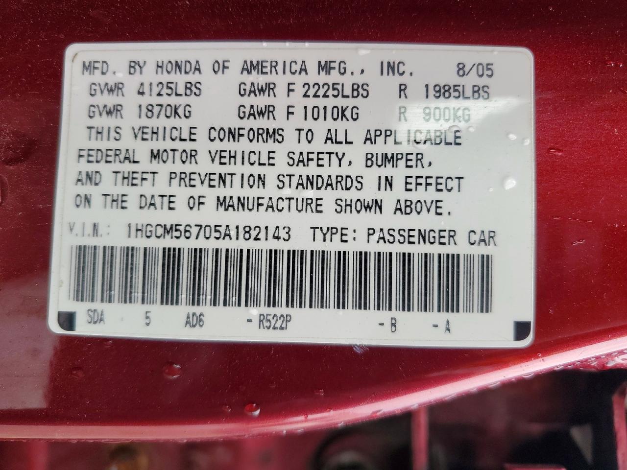 2005 HONDA ACCORD EX photo 37