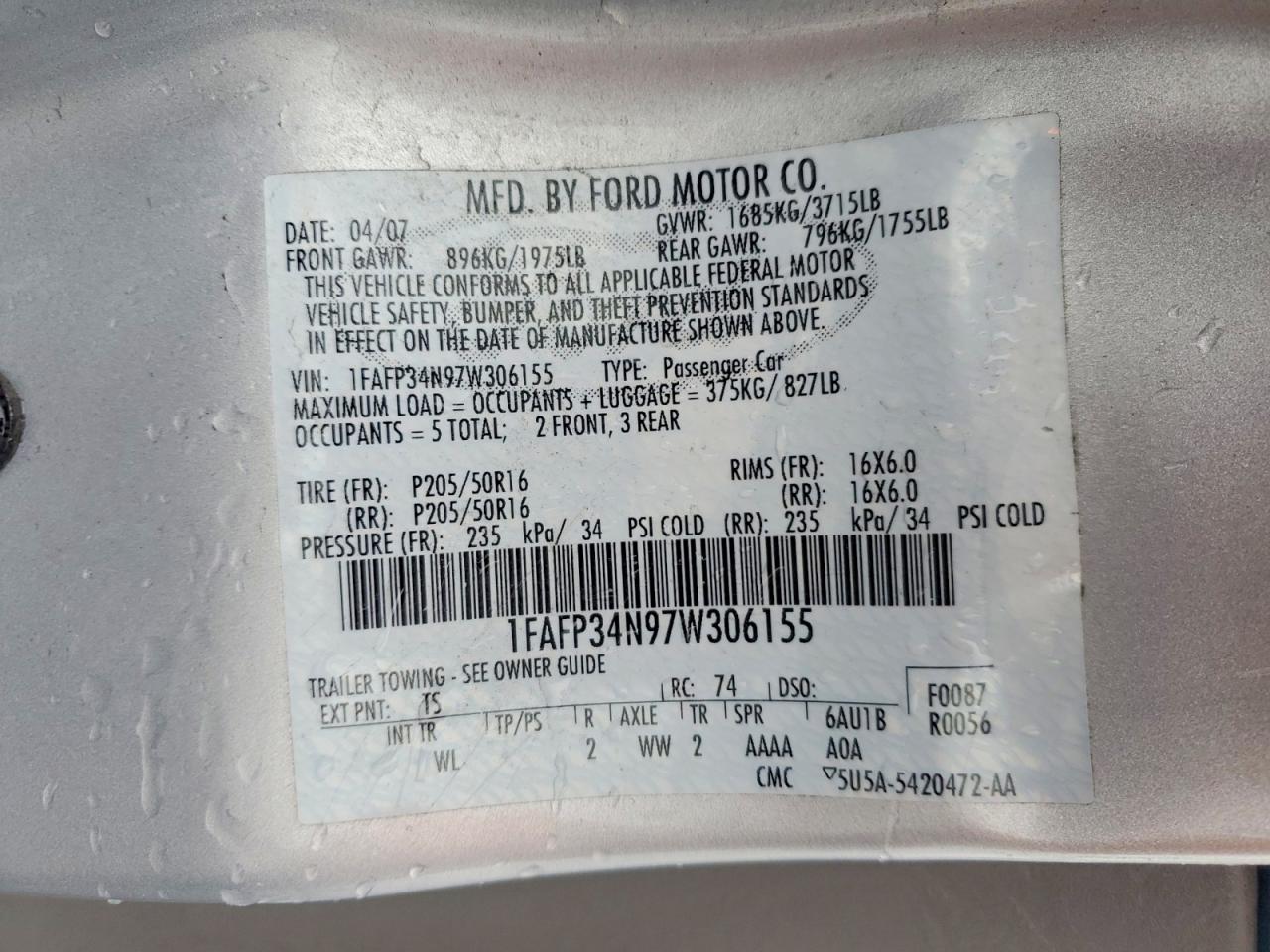 2007 FORD FOCUS ZX4 photo 34
