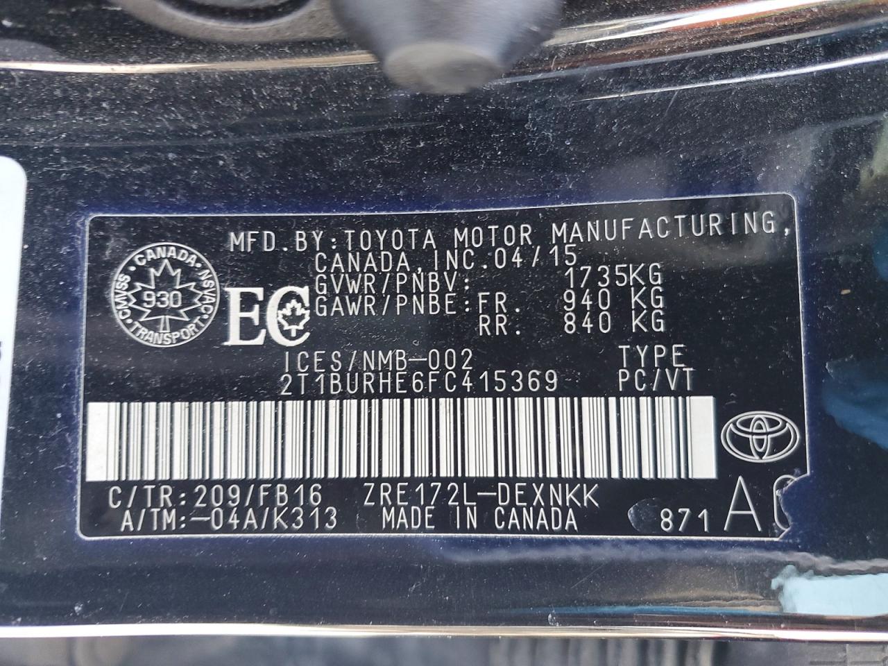 2015 TOYOTA COROLLA L photo 37