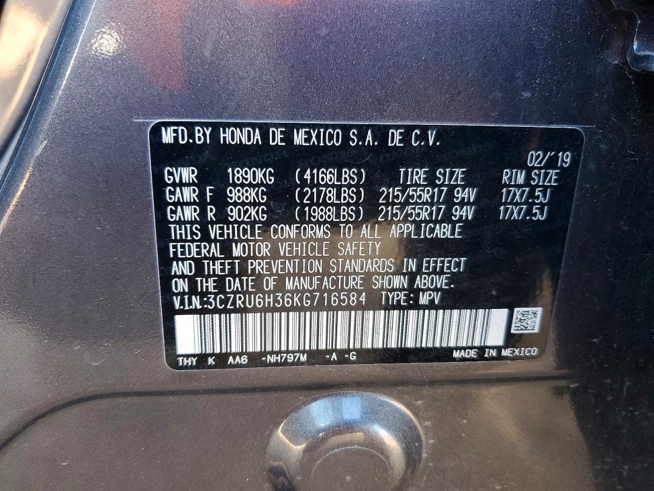 2019 HONDA HR-V LX photo 34
