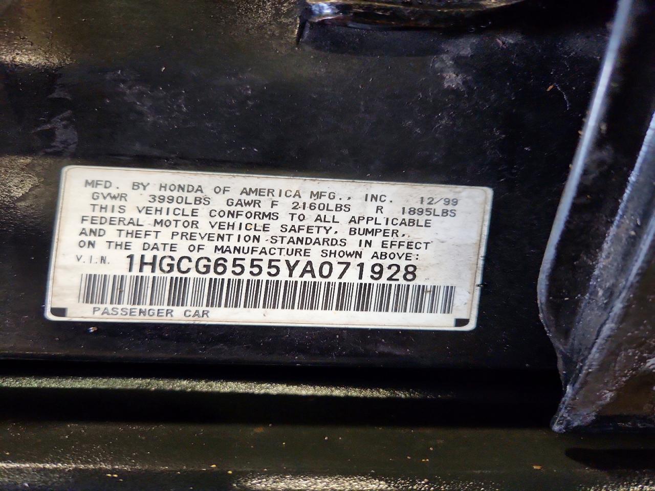 2000 HONDA ACCORD LX photo 13