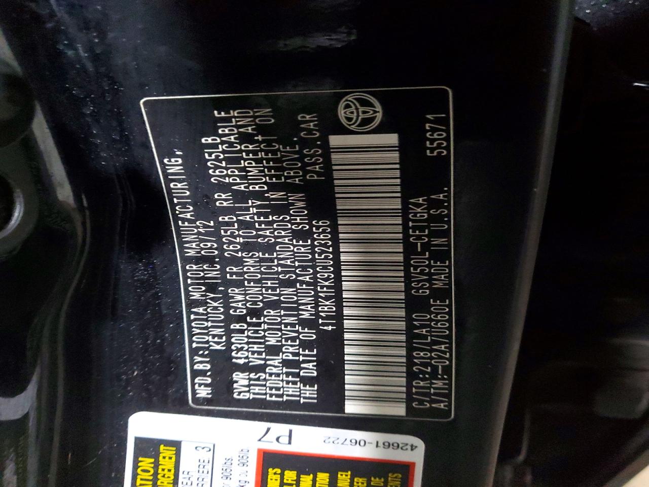 2012 TOYOTA CAMRY XLE V6 photo 25