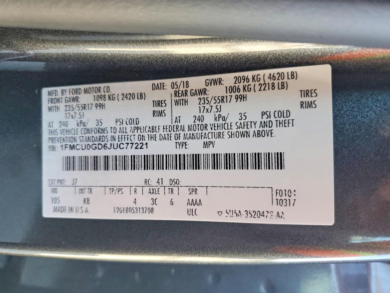 2018 FORD ESCAPE photo 13