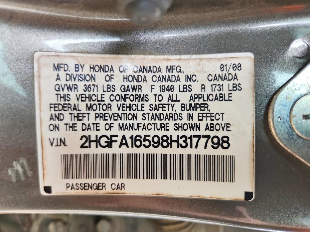2008 HONDA CIVIC LX photo 23