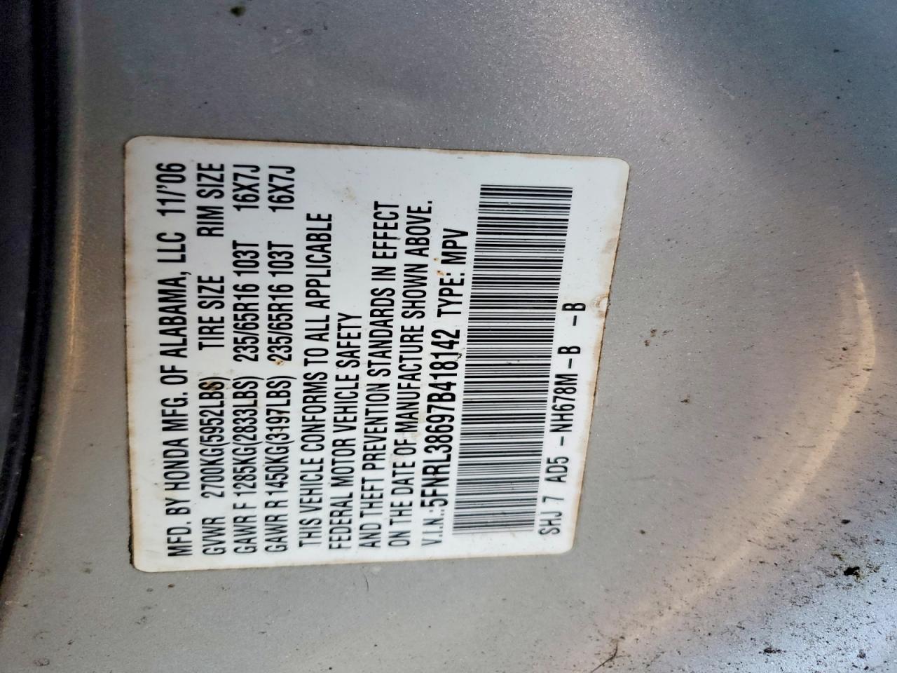 2007 HONDA ODYSSEY EXL photo 12