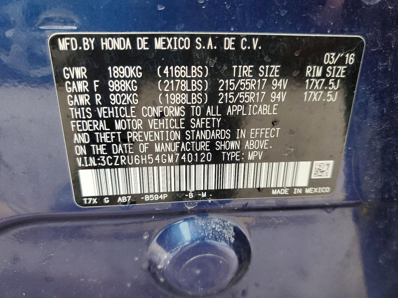 2016 HONDA HR-V EX photo 37