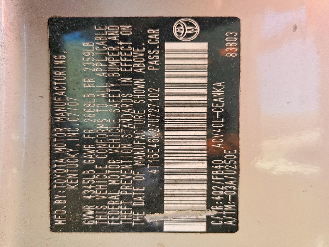 2007 TOYOTA CAMRY CE photo 23