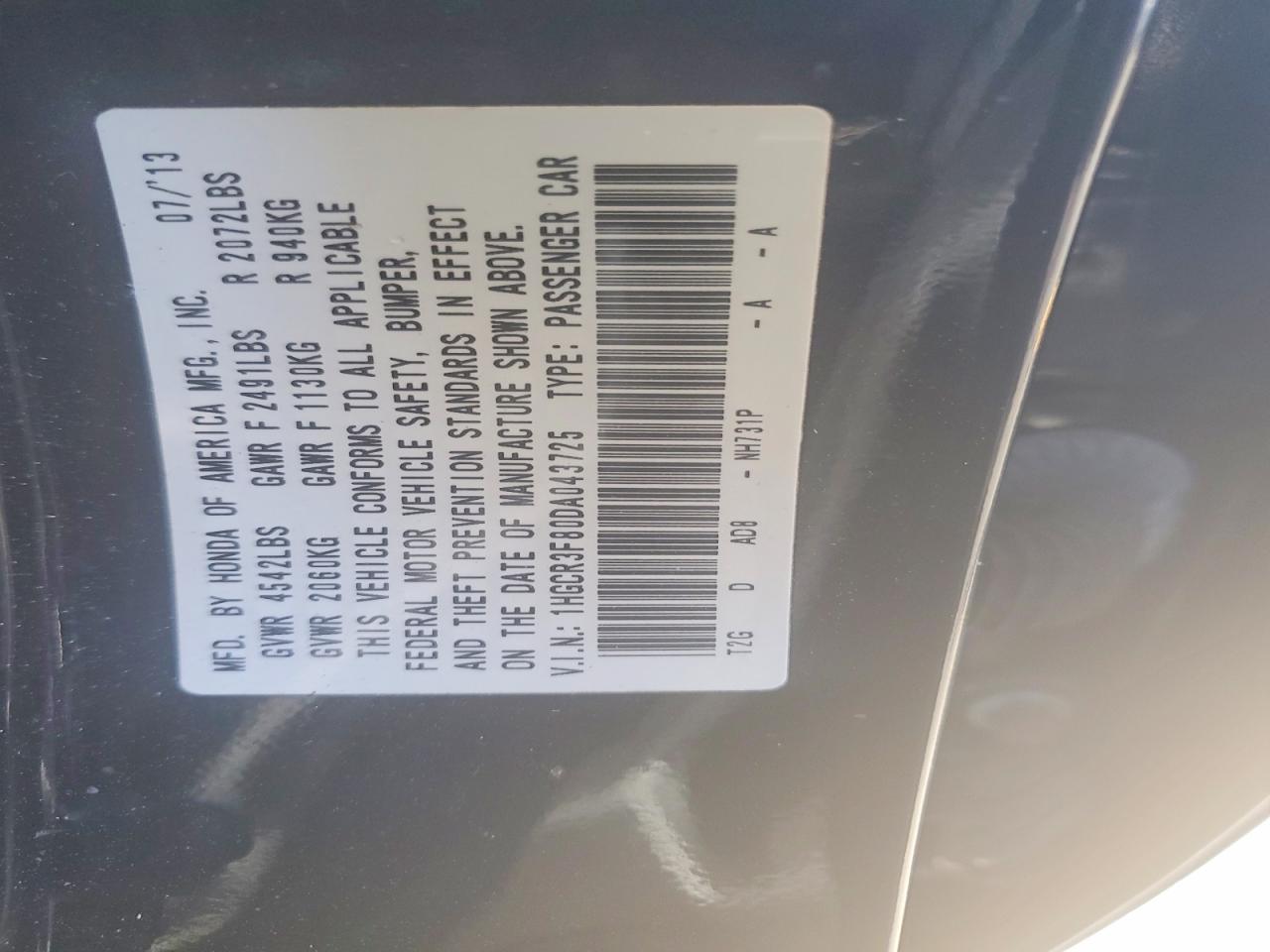 2013 HONDA ACCORD EXL photo 12