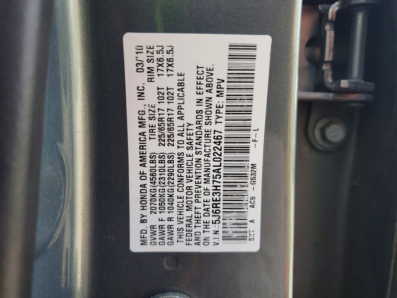 2010 HONDA CR-V EXL photo 12