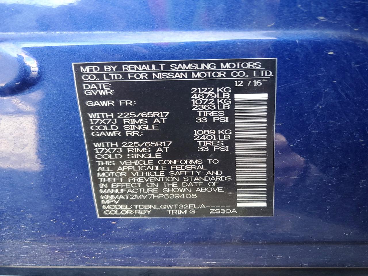 2017 NISSAN ROGUE SV photo 37