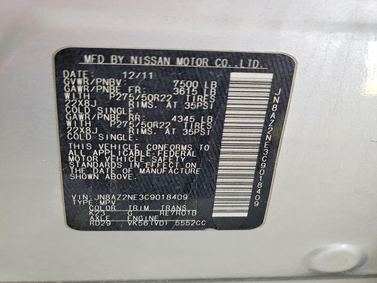 2012 INFINITI QX56 BASE photo 13