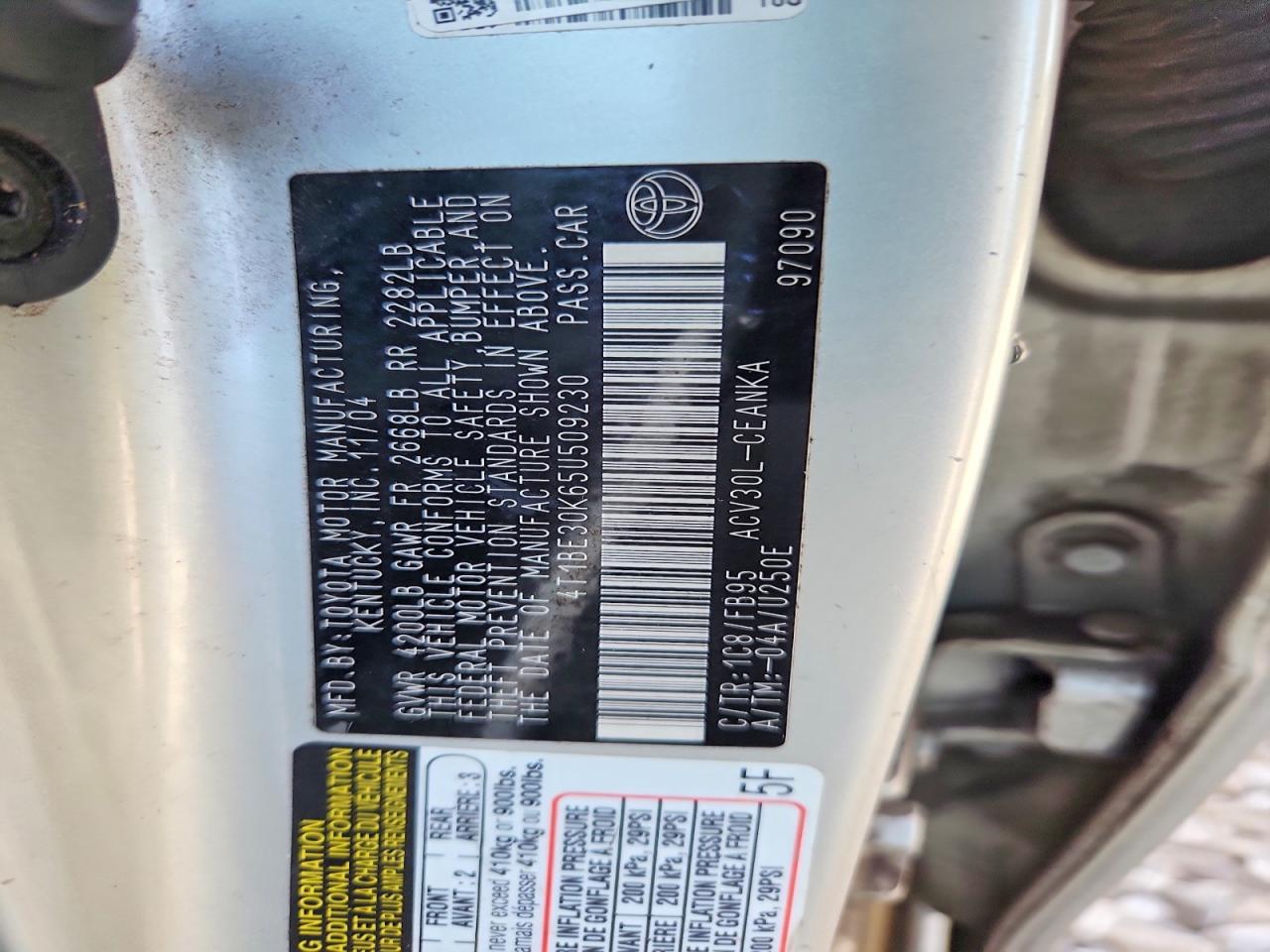 2005 TOYOTA CAMRY LE photo 23