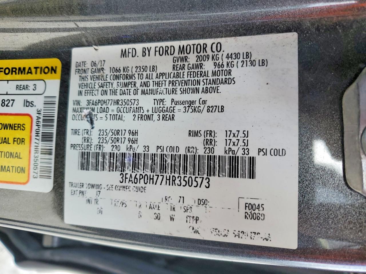 2017 FORD FUSION SE photo 13